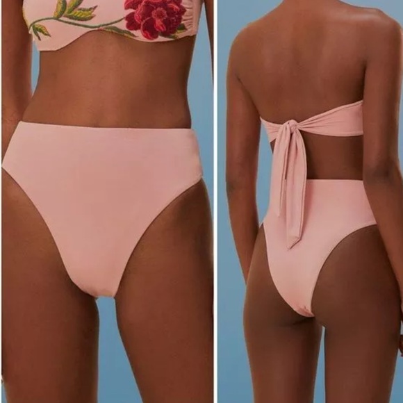 FARM Rio Other - Farm Rio Rose Pink Bikini Bottom High Rise Cheeky Blush Sz L